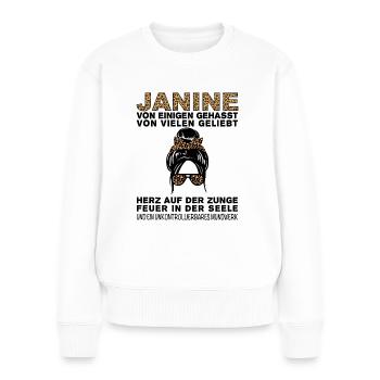 Janine Gehasst Geliebt Großes Mundwerk - Frauen Premium Bio Pullover - Weiß - Vorne - Julia (174cm)