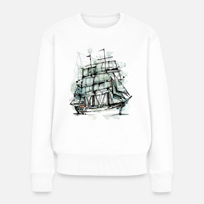 Segelschiff - Frauen Premium Bio Pullover - Weiß