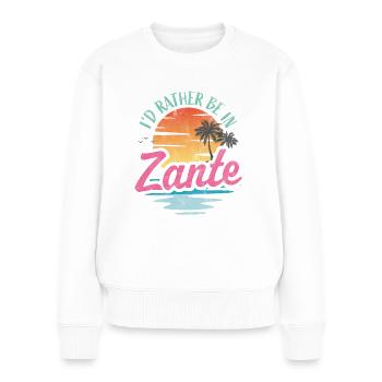Je préférerais être à Zante - Pull Premium bio Femme - blanc - Devant - Julia (174cm)