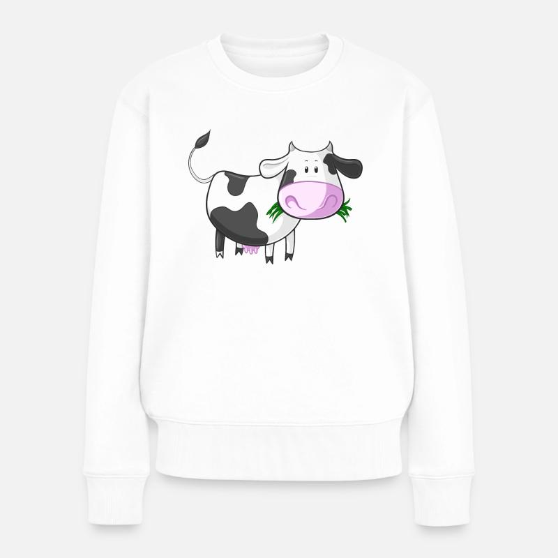 Naschende Comic Kuh - Frauen Premium Bio Pullover - Weiß