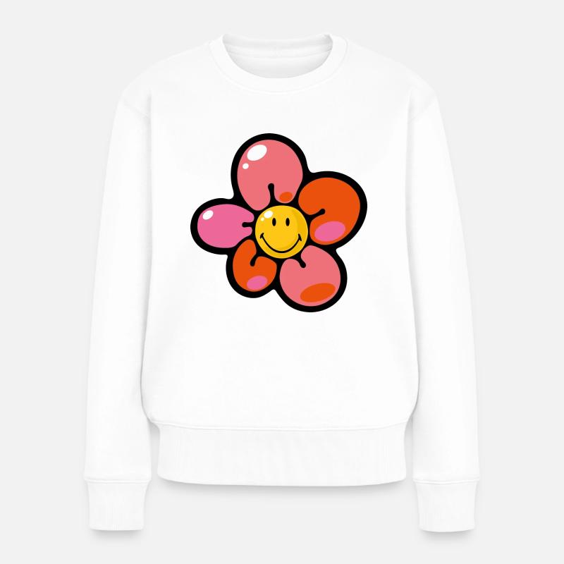 Smiley Pansy - Frauen Premium Bio Pullover - Weiß