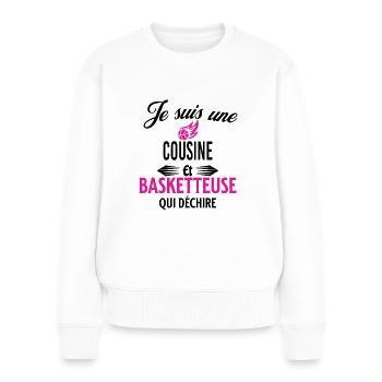 je suis basketteuse qui déchire et cousine - Pull Premium bio Femme - blanc - Devant - Julia (174cm)