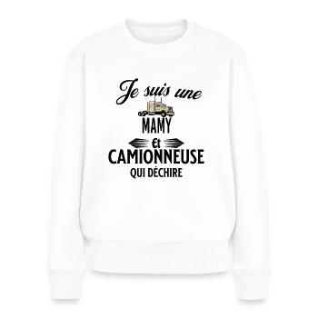 je suis camionneuse qui déchire et mamy - Pull Premium bio Femme - blanc - Devant - Julia (174cm)