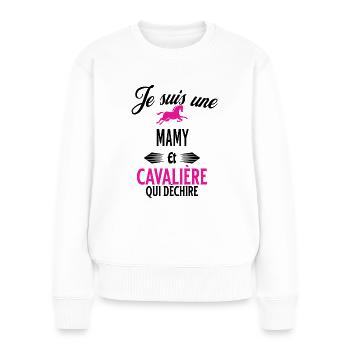 je suis cavalière qui déchire et mamy - Pull Premium bio Femme - blanc - Devant - Julia (174cm)