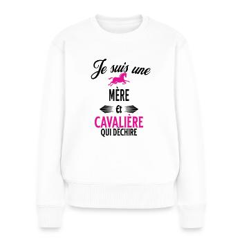 je suis cavalière qui déchire et mère - Pull Premium bio Femme - blanc - Devant - Julia (174cm)