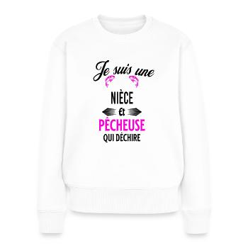 je suis pêcheuse qui déchire et nièce - Pull Premium bio Femme - blanc - Devant - Julia (174cm)