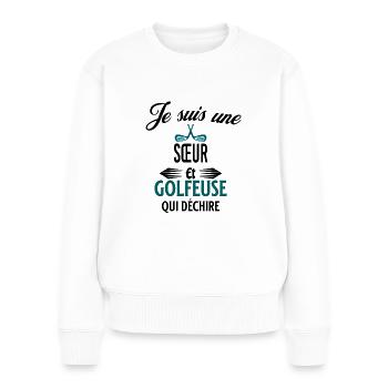 je suis golfeuse qui déchire et sœur - Pull Premium bio Femme - blanc - Devant - Julia (174cm)