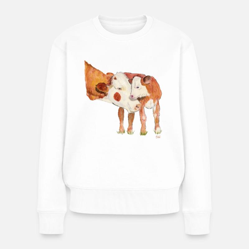 Kuh mit Kalb - Frauen Premium Bio Pullover - Weiß