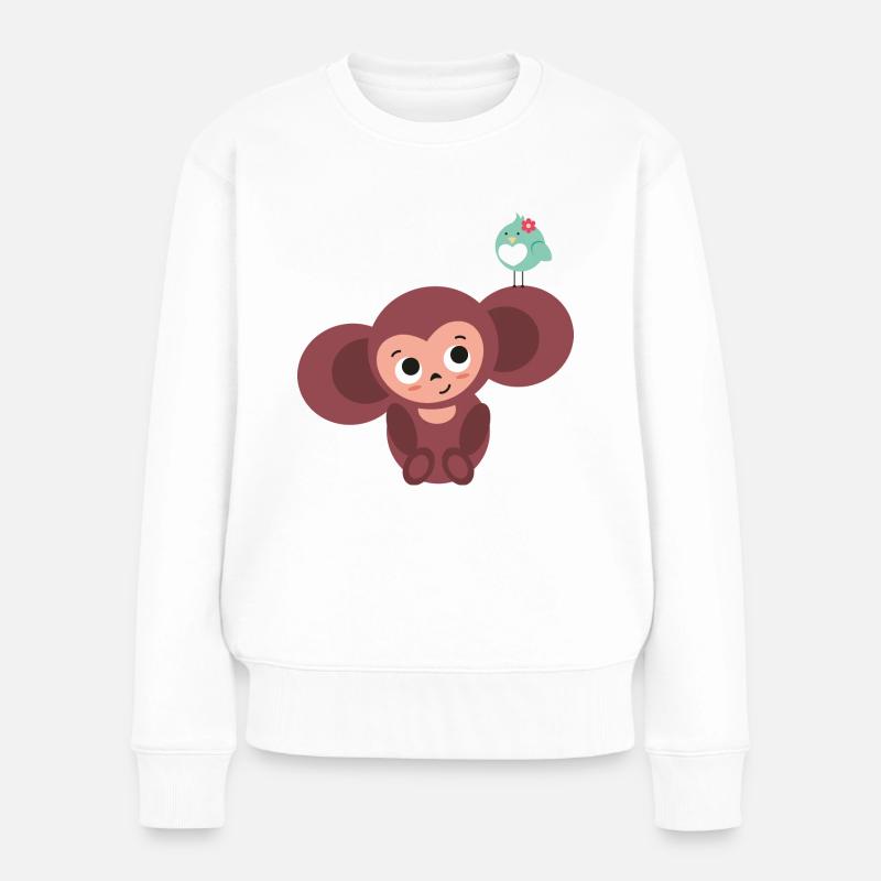 kleiner Affe mit Vogel - Frauen Premium Bio Pullover - Weiß