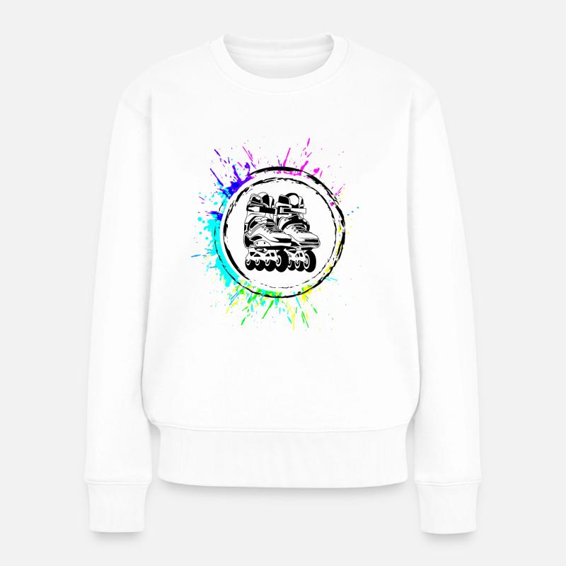 Inline skates icon Bunt - Frauen Premium Bio Pullover - Weiß