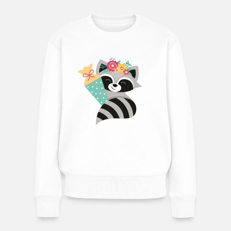 Waschbär Schulkind - Frauen Premium Bio Pullover - Weiß