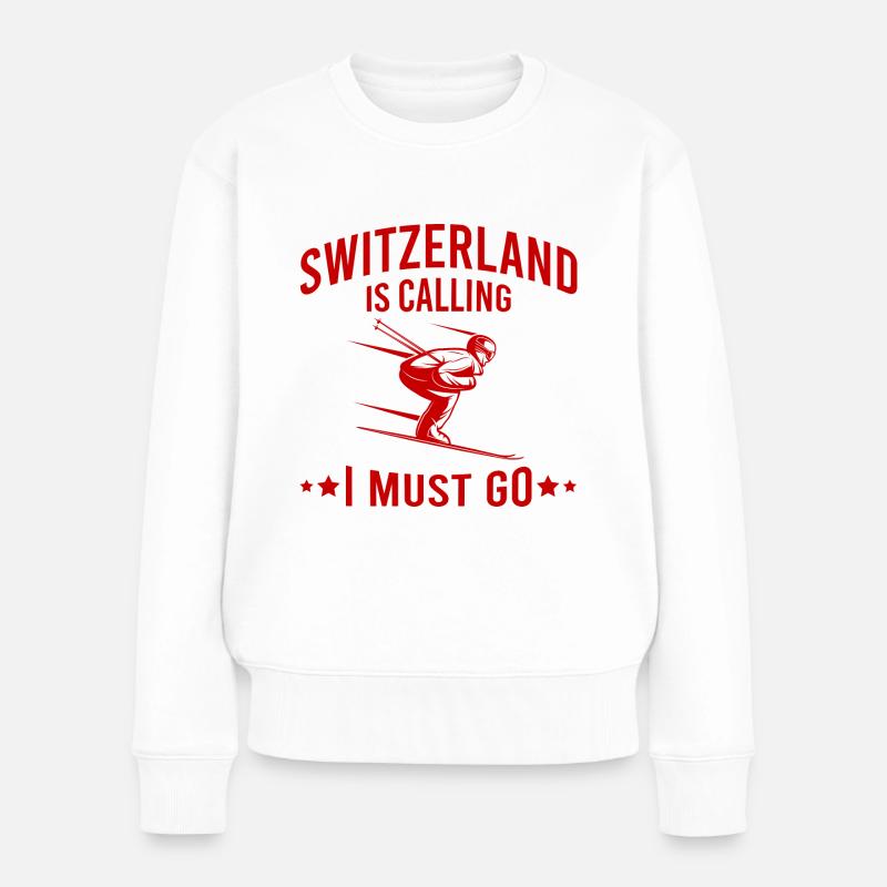 Die Schweiz ruft, ich muss gehen Shirt Ski Spruch - Frauen Premium Bio Pullover - Weiß