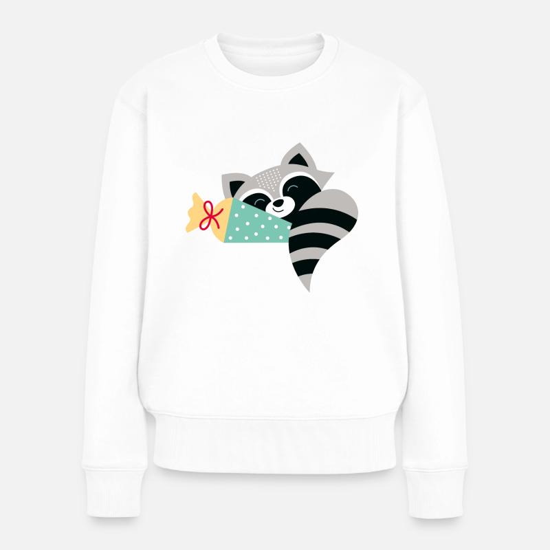 Waschbär Schulkind - Frauen Premium Bio Pullover - Weiß