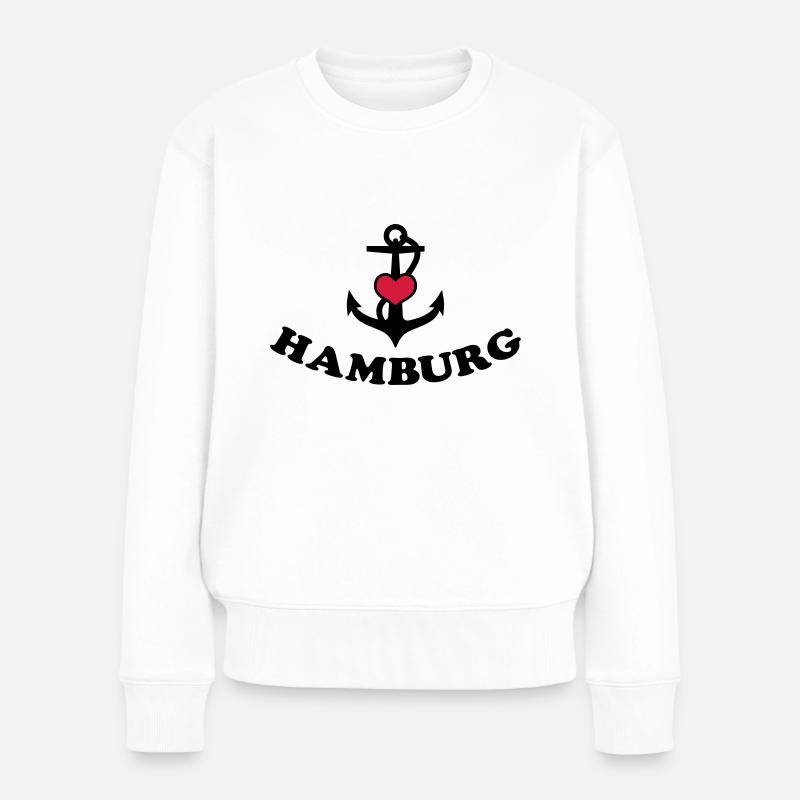 21 Hamburg Anker Herz 2c - Frauen Premium Bio Pullover - Weiß