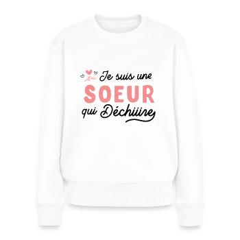 Soeur qui déchire - Cadeau soeur - Pull Premium bio Femme - blanc - Devant - Julia (174cm)