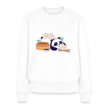 Panda mit Dim Sum - Frauen Premium Bio Pullover - Weiß - Vorne - Julia (174cm)