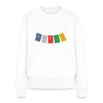 OM MA NI PADME HUM - Drapeaux de prière 5 - Pull Premium bio Femme - blanc - Devant - Julia (174cm)