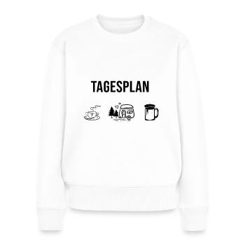 Tagsplan Kaffee, Camping und Bier - - Frauen Premium Bio Pullover - Weiß - Vorne - Julia (174cm)
