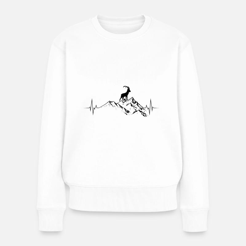 Herzschlag Berge und Steinbock - - Frauen Premium Bio Pullover - Weiß