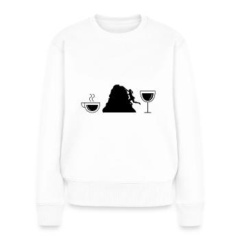 Kaffeewein und Klettern - (2) - Frauen Premium Bio Pullover - Weiß - Vorne - Julia (174cm)