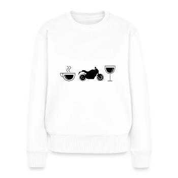 Kaffeewein und Motorrad - (MOTORRAD) - Frauen Premium Bio Pullover - Weiß - Vorne - Julia (174cm)