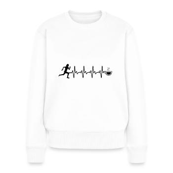 Café Heartbeat et course à pied - - Pull Premium bio Femme - blanc - Devant - Julia (174cm)