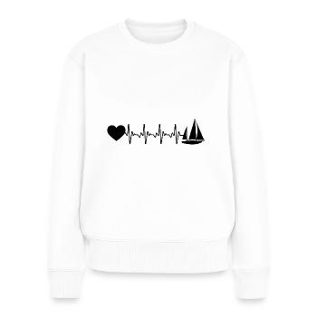 Herzschlagherz und Segelboot - - Frauen Premium Bio Pullover - Weiß - Vorne - Julia (174cm)