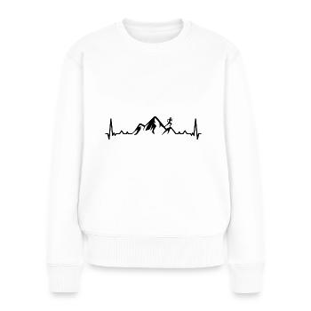Herzschlagberg und Laufen - (2) - Frauen Premium Bio Pullover - Weiß - Vorne - Julia (174cm)