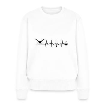 Herzschlagkaffee und Schwimmen - - Frauen Premium Bio Pullover - Weiß - Vorne - Julia (174cm)