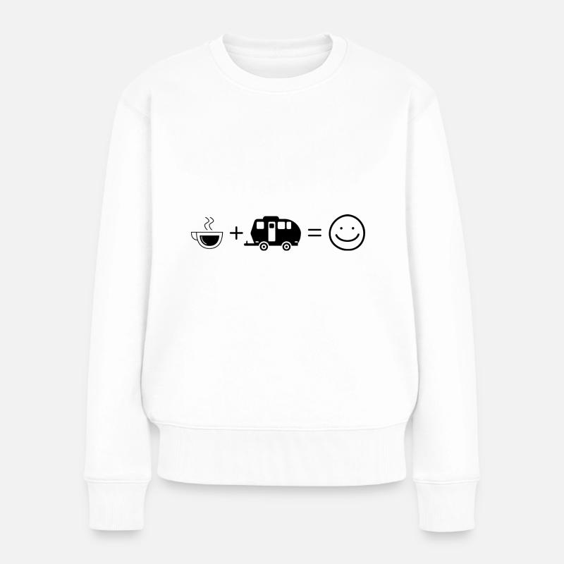 Kaffee Smile Face und Camping 2 - - Frauen Premium Bio Pullover - Weiß
