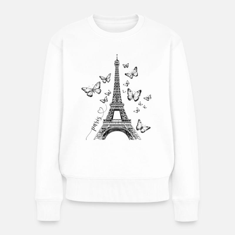 Paris Eiffelturm Frankreich Schmetterlinge Kunst - Frauen Premium Bio Pullover - Weiß
