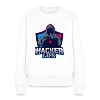 Hacker Life - Pull Premium bio Femme - blanc - Devant - Julia (174cm)