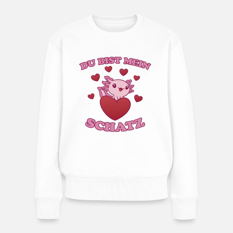 Schatz Herz Axolotl Liebe Valentinstag Geschenk - Frauen Premium Bio Pullover - Weiß