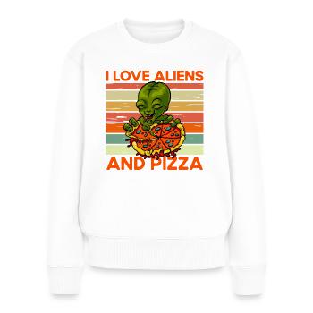 I love Aliens and Pizza - Frauen Premium Bio Pullover - Weiß - Vorne - Julia (174cm)