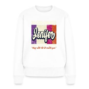 Jenifer Nom Cadeau Nom d’anniversaire Cadeau - Pull Premium bio Femme - blanc - Devant - Julia (174cm)