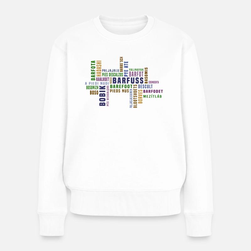 Barfuss Wortwolke Sprachen - Frauen Premium Bio Pullover - Weiß
