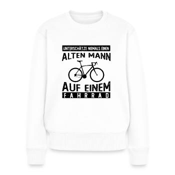 Alter Mann auf Einem Fahrrad - - Frauen Premium Bio Pullover - Weiß - Vorne - Julia (174cm)