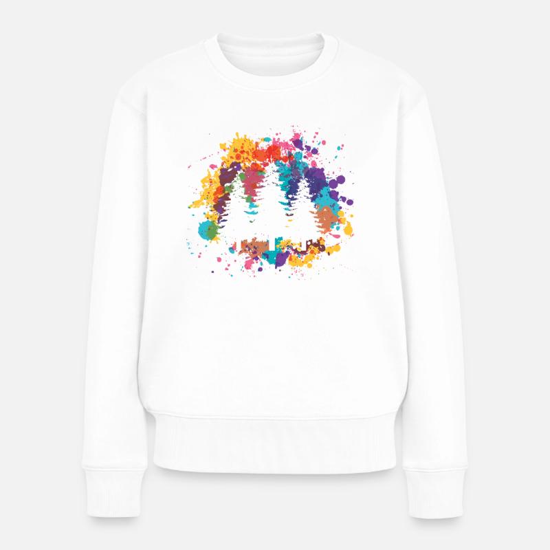 Buntes Spritzen und Baum - - Frauen Premium Bio Pullover - Weiß