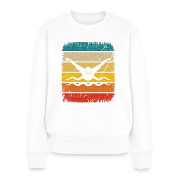 Carré Vintage et Natation - - Pull Premium bio Femme - blanc - Devant - Julia (174cm)