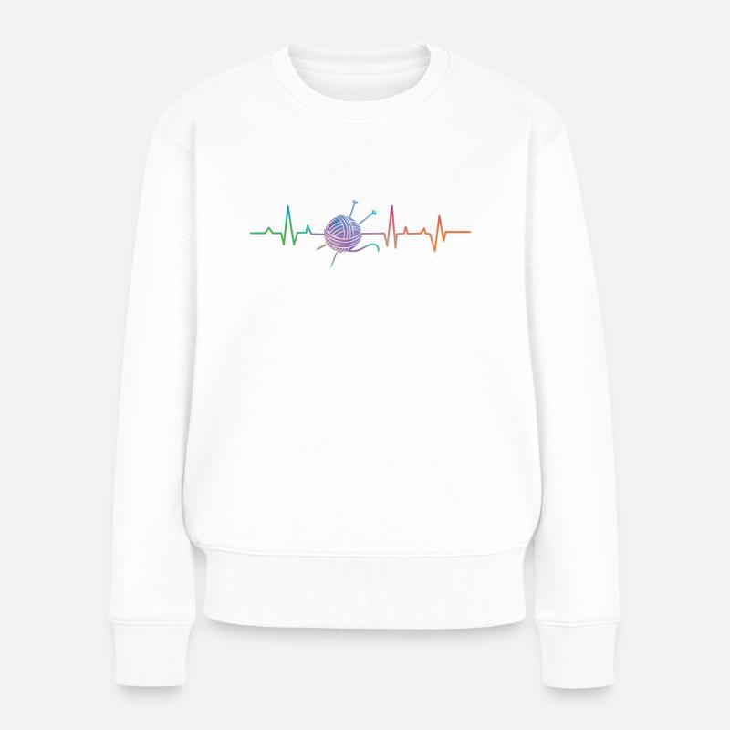 Knitting Knitter Heartbeat - Frauen Premium Bio Pullover - Weiß