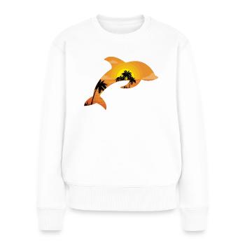 Dolphin Palm Tree Sunset - Frauen Premium Bio Pullover - Weiß - Vorne - Julia (174cm)