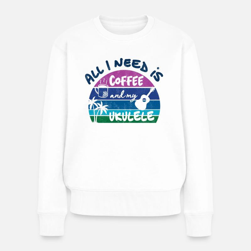 All I need is coffee and my Ukulele - retro sunset - Frauen Premium Bio Pullover - Weiß
