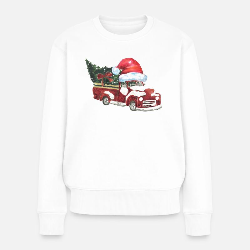 Weihnachts-Truck - Frauen Premium Bio Pullover - Weiß