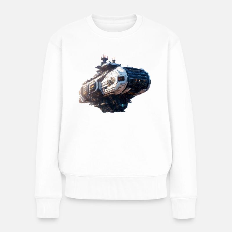 Cyberpunk-Raumschiff - Frauen Premium Bio Pullover - Weiß