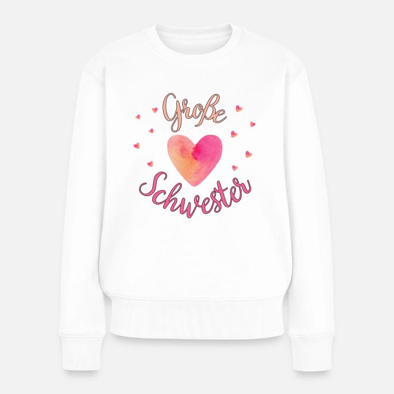 Große Schwester Herz - Frauen Premium Bio Pullover - Weiß