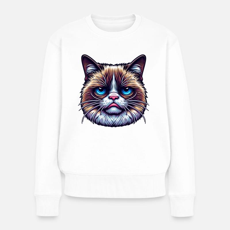 Katze mit schlechter Laune - Frauen Premium Bio Pullover - Weiß