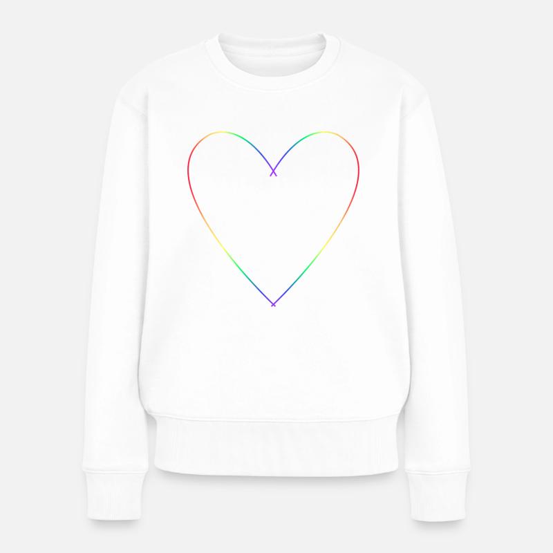 Minimalistisches Regenbogenherz - Frauen Premium Bio Pullover - Weiß