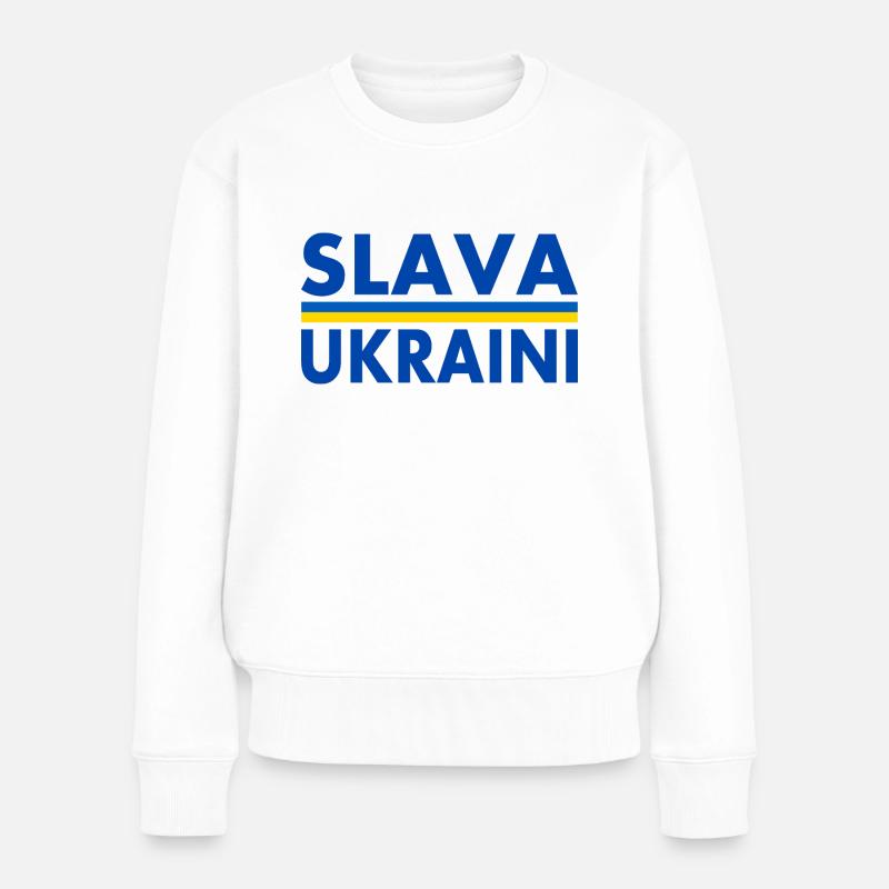 Slava ukraini - Frauen Premium Bio Pullover - Weiß