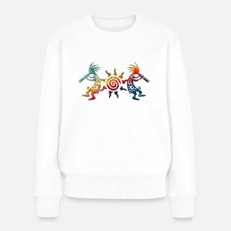 Native American Kokopelli Duo With Sun 2 - Frauen Premium Bio Pullover - Weiß