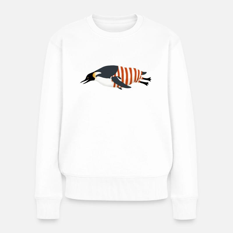 Pinguin im Badeanzug - Frauen Premium Bio Pullover - Weiß